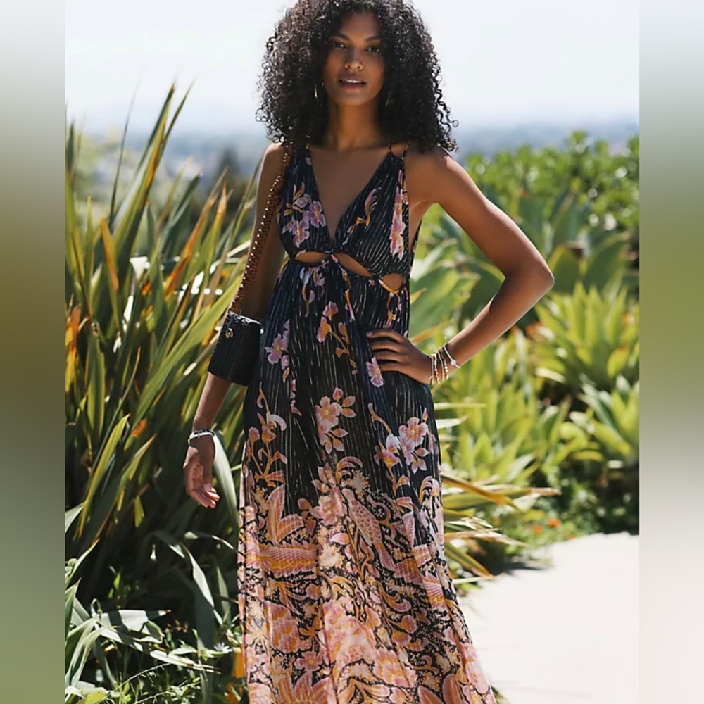 Anthropologie black sheer maxi dress